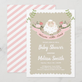 Lamb Baby shower Invitation Girl Pink Spring Kaart