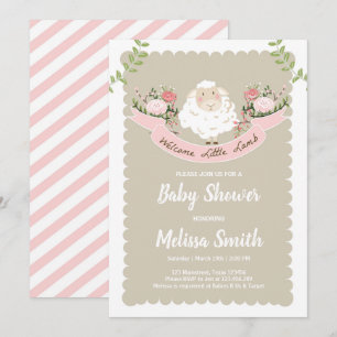 Lamb Baby shower Invitation Girl Pink Spring Kaart
