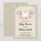 Lamb Baby shower Invitation Girl Pink Spring Kaart (Voorkant / Achterkant)