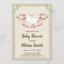 Lamb Baby shower Invitation Girl Pink Spring