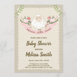 Lamb Baby shower Invitation Girl Pink Spring Kaart
