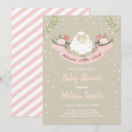 Lamb Baby shower Invitation Girl Pink Spring Kaart