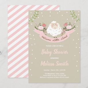 Lamb Baby shower Invitation Girl Pink Spring Kaart