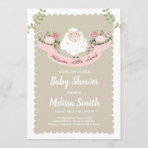 Lamb Baby shower Invitation Girl Pink Spring