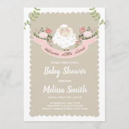 Lamb Baby shower Invitation Girl Pink Spring Kaart