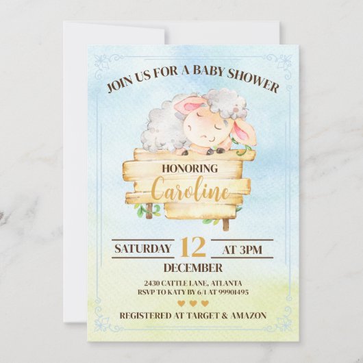 Lamb Baby Shower Invitation Kaart (Voorkant)