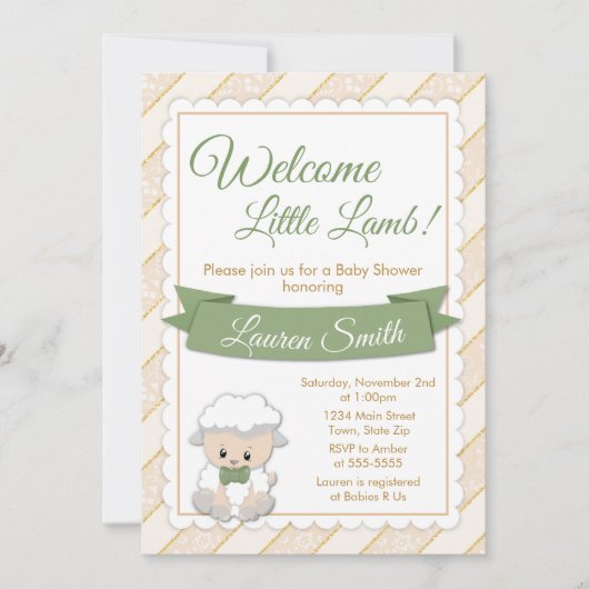 Lamb Baby shower Invitation Neutral Baby Lamb Kaart (Voorkant)
