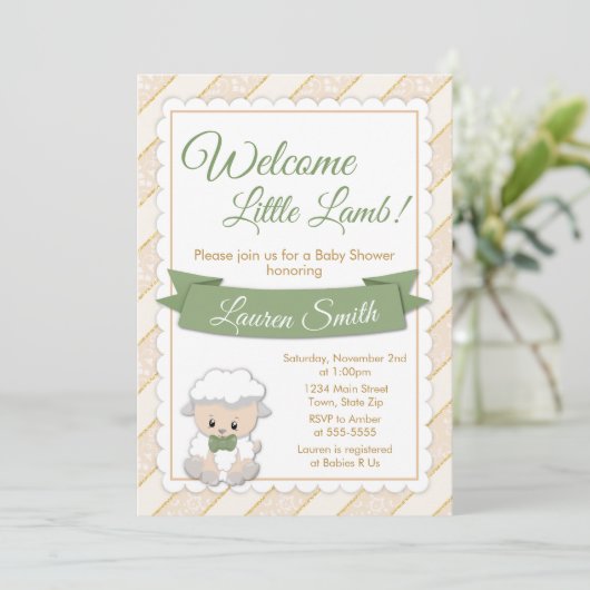 Lamb Baby shower Invitation Neutral Baby Lamb Kaart (Staand voorkant)