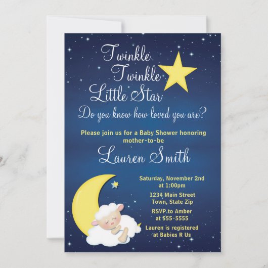 Lamb Baby shower Invitation Twinkle Little Star Kaart (Voorkant)