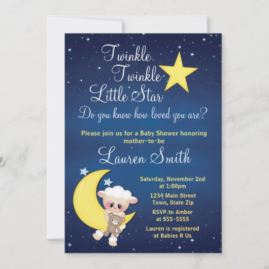 Lamb Baby shower Invitation Twinkle Little Star Kaart (Voorkant)