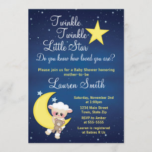 Lamb Baby shower Invitation Twinkle Little Star Kaart