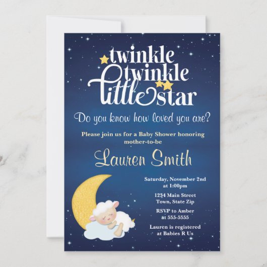 Lamb Baby shower Invitation Twinkle Little Star Kaart (Voorkant)
