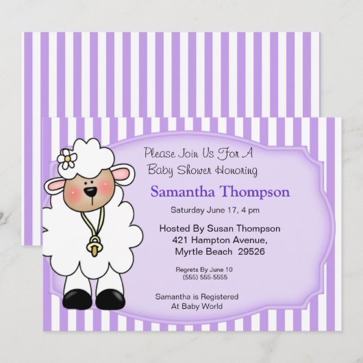 Lamb Baby Shower Invitations (Paars) Kaart (Voorkant / Achterkant)
