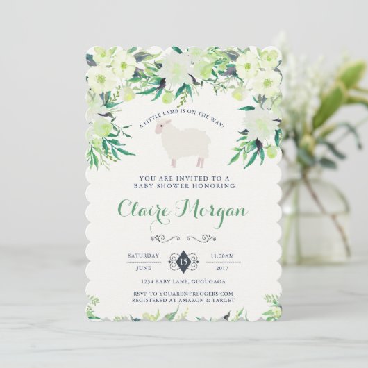 Lamb Baby shower Uitnodiging (Staand voorkant)