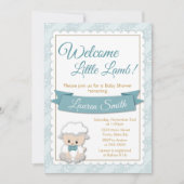 Lamb Baby shower Uitnodiging Blue Baby Boy Lamb (Voorkant)