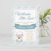 Lamb Baby shower Uitnodiging Blue Baby Boy Lamb (Staand voorkant)