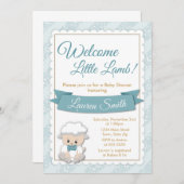 Lamb Baby shower Uitnodiging Blue Baby Boy Lamb (Voorkant / Achterkant)