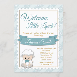 Lamb Baby shower Uitnodiging Blue Baby Boy Lamb