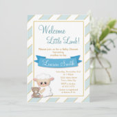Lamb Baby shower Uitnodiging Blue Baby Lamb (Staand voorkant)