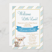 Lamb Baby shower Uitnodiging Blue Baby Lamb (Voorkant / Achterkant)
