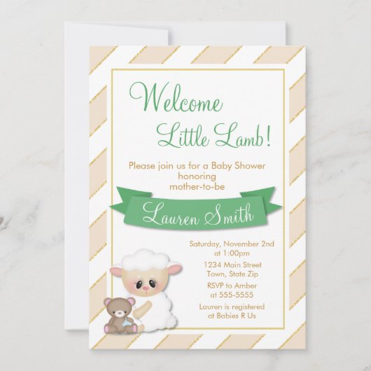 Lamb Baby shower Uitnodiging Neutrale Baby Lamb (Voorkant)