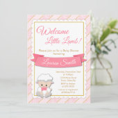 Lamb Baby shower Uitnodiging Roze Baby Girl Lamb (Staand voorkant)