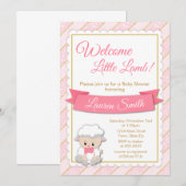 Lamb Baby shower Uitnodiging Roze Baby Girl Lamb (Voorkant / Achterkant)