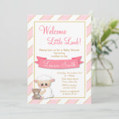Lamb Baby shower Uitnodiging Roze Baby Girl Lamb (Staand voorkant)