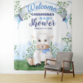 Lamb Blue Floral Baby shower Backdrop Wandkleed (In situ)