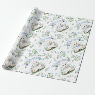 Lamb Blue Floral Baby shower Cadeaupapier