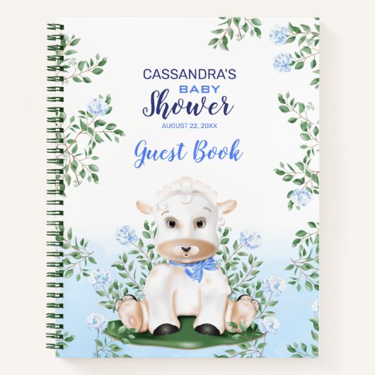 Lamb Blue Floral Baby shower Guest Book Notitieboek (Voorkant)