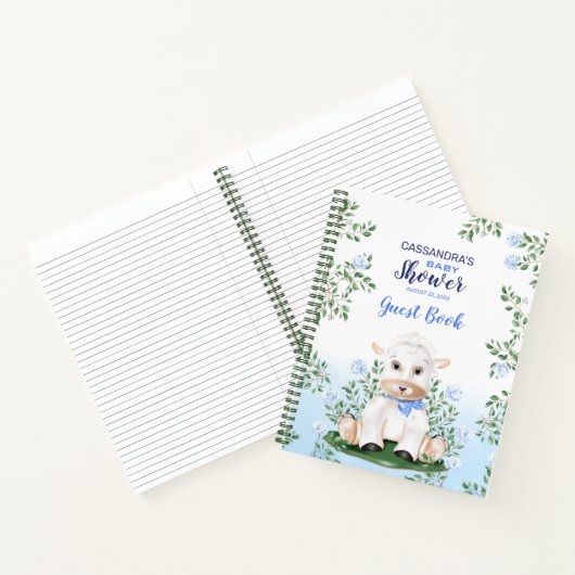 Lamb Blue Floral Baby shower Guest Book Notitieboek (Binnen)
