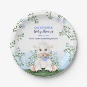 Lamb Blue Floral Baby shower Papieren Bordje (Voorkant)