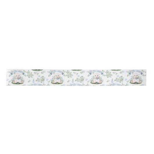 Lamb Blue Floral Baby shower Satijnen Lint (Voorkant)