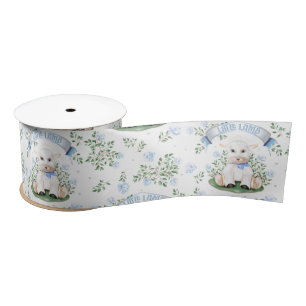 Lamb Blue Floral Baby shower Satijnen Lint