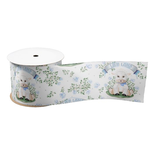 Lamb Blue Floral Baby shower Satijnen Lint (Spoel)