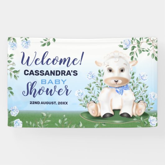 Lamb Blue Floral Baby shower Spandoek (Horizontaal)