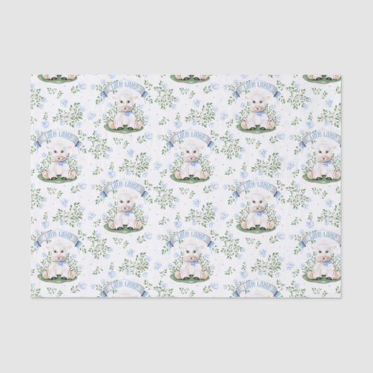Lamb Blue Floral Baby shower Tissuepapier (Voorkant)