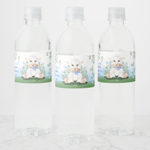 Lamb Blue Floral Baby shower Waterfles Etiket