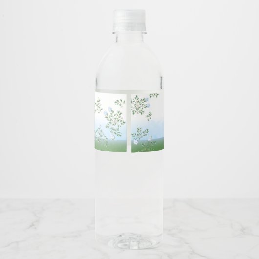 Lamb Blue Floral Baby shower Waterfles Etiket (Achterkant)