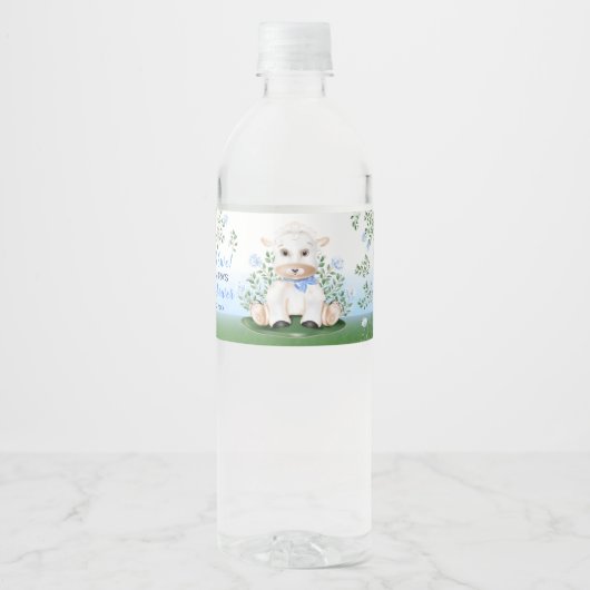 Lamb Blue Floral Baby shower Waterfles Etiket (Voorkant)