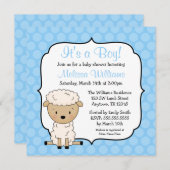 Lamb Blue Stippen Boy Baby Shower Invitations Kaart (Voorkant / Achterkant)