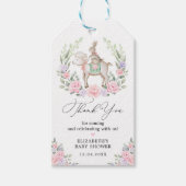 Lamb & Bunny Konijn Roze Paarse Bloemen Baby showe Cadeaulabel (Voorkant)