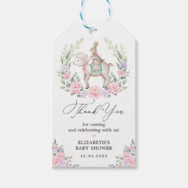 Lamb & Bunny Konijn Roze Paarse Bloemen Baby showe Cadeaulabel