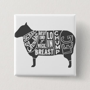 Lamb Butcher Grafiek Vierkante Button 5,1 Cm