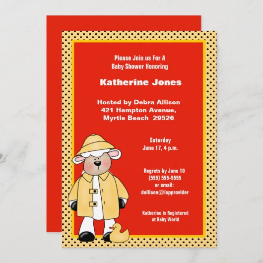 Lamb en Ducky Baby shower Invitation Kaart (Voorkant / Achterkant)