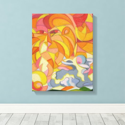 Lamb en Leeuw canvas Print. (Insitu (Houten vloer))