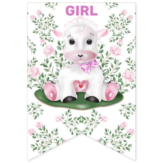 Lamb Floral Gender Reopenbaart Baby shower Vlaggetjes (Derde vlag)