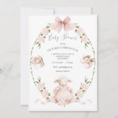 Lamb Floral Hydrangeas Pink Girl Baby Shower Kaart (Voorkant)