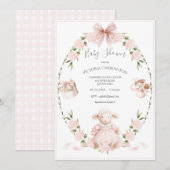 Lamb Floral Hydrangeas Pink Girl Baby Shower Kaart (Voorkant / Achterkant)